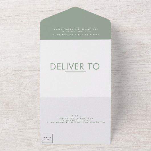 Ultra Sage Green Bold Big Monogram Simple Weddensc All In One Uitnodiging (Buitenkant)