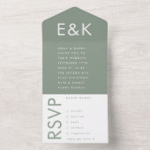 Ultra Sage Green Bold Big Monogram Simple Weddensc All In One Uitnodiging (Binnen)