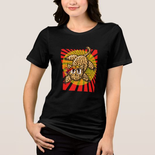 Ultra Schattigee Anime Leopard Kat Rainbow HeadBan Tri-Blend Shirt (Voorkant)