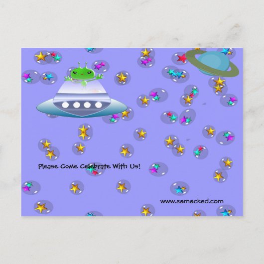 Ultra Schattigee buitenaardse verjaardagsuitnodigi Uitnodiging Briefkaart (Achterkant)