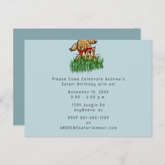 Ultra Schattigee Safari Leopard verjaardagsuitnodi Uitnodiging Briefkaart (Voorkant / Achterkant)