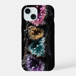 Ultra Smalle Kristal Geode Toren - Goud Teal Magen iPhone 15 Case