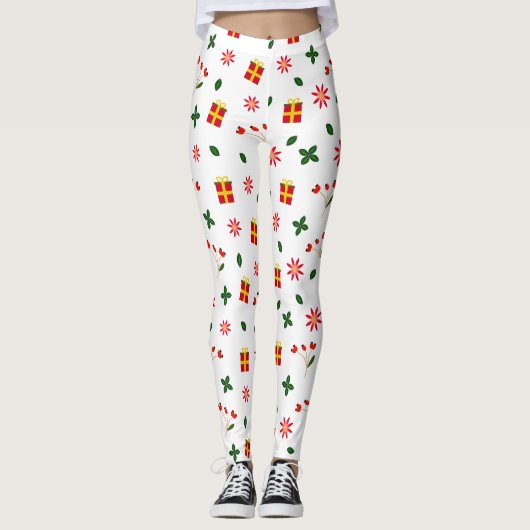 Ultra Soft Christmas Holiday Flower Pattern Gift Leggings (Voorkant)