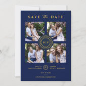Ultra Trendy Marine & Goud 4 Multi Foto's Bruiloft Save The Date (Voorkant)