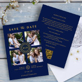Ultra Trendy Marine & Goud 4 Multi Foto's Bruiloft Save The Date