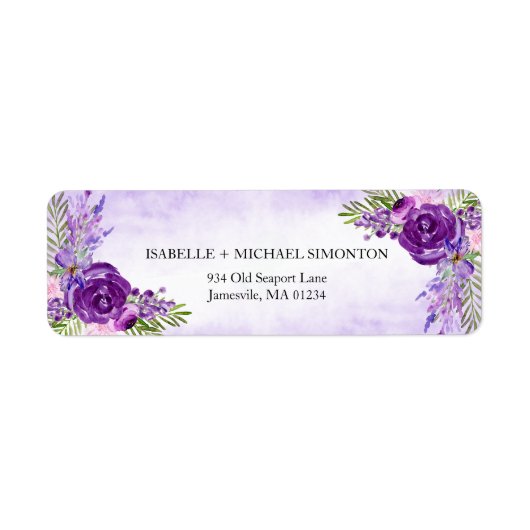 Ultra Viloet Roos Floral Return Address Labels (Voorkant)