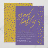 Ultra Violet and Gold confetti Gradution Party Kaart (Voorkant / Achterkant)