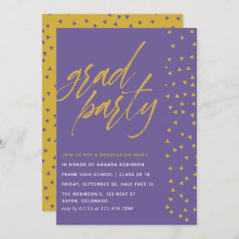 Ultra Violet and Gold confetti Gradution Party Kaart
