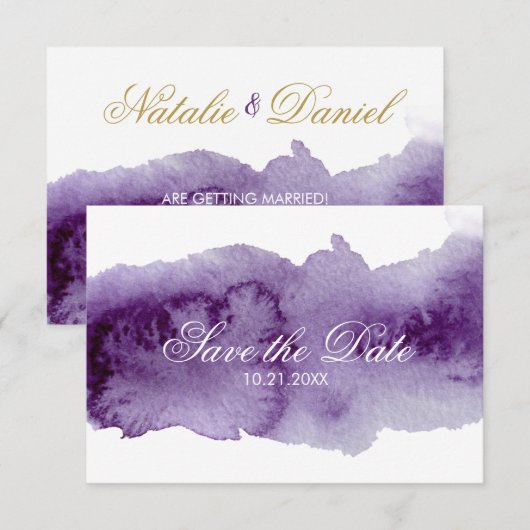 Ultra Violet Aquarel Save The Date Kaart (Voorkant / Achterkant)