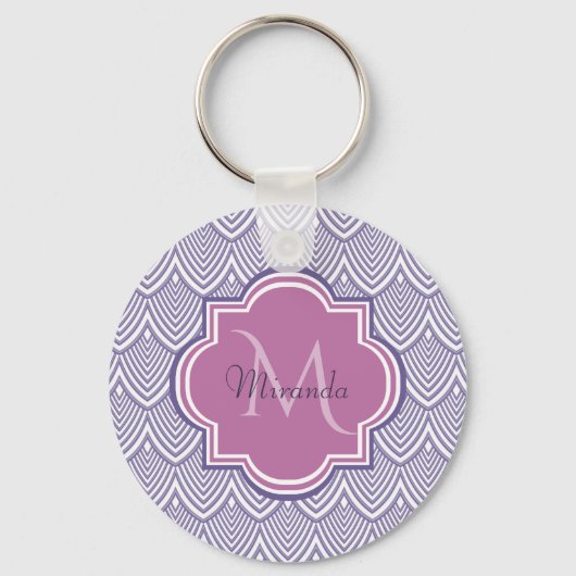 Ultra Violet Arched Scallops Orchid Monogram Naam Sleutelhanger (Voorkant)