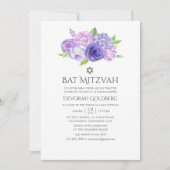 Ultra Violet Bloemrijke Bar Mitzvah Kaart (Voorkant)