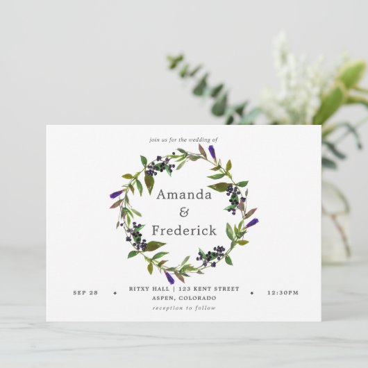 Ultra Violet Bruiloft Waterverf Bloemenuitnodiging Kaart (Staand voorkant)