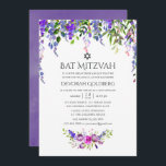 Ultra Violet bruiloft Waterverf Floral Bat Mitzvah Kaart<br><div class="desc">Ultra Violet rozen en pioenen bloemenvleermuis mitswa uitnodigingen met accenten van paarse,  roze en blauw.</div>