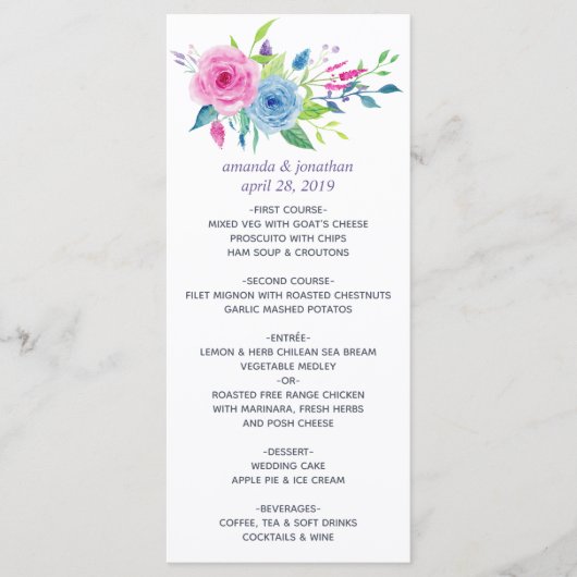 Ultra Violet Color Combo Waterverf Floral Wedding Menu (Voorkant)