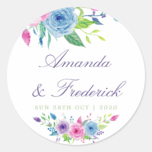 Ultra Violet Color Combo Waterverf Floral Wedding Ronde Sticker