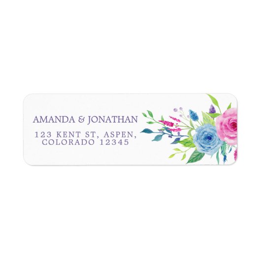 Ultra Violet Combo Waterverf Floral Wedding Etiket (Voorkant)