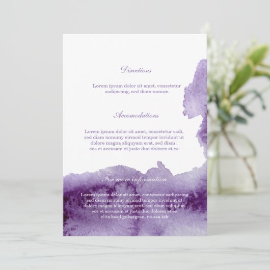 Ultra Violet Elegant Waterverf Informatie Kaart (Staand voorkant)