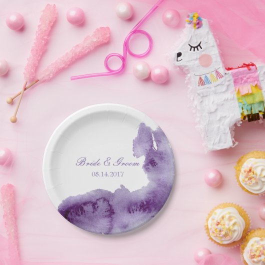 Ultra Violet Elegant Waterverf Wedding Papieren Bordje (Feest)