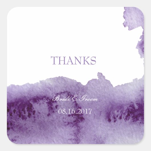 Ultra Violet Elegant Waterverf Wedding Vierkante Sticker (Voorkant)