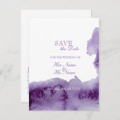 Ultra Violet Elegante Waterverf SAVE de datum Aankondigingskaart (Voorkant / Achterkant)