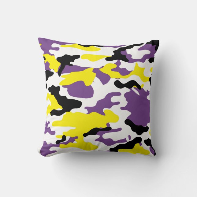 Ultra Violet en Golden Yellow Camo Sierkussen (Voorkant)