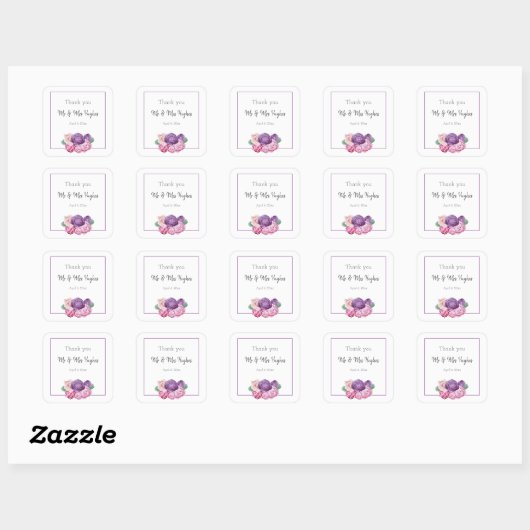 Ultra violet en roze Roses bruiloft bedankt Vierkante Sticker (Vel)