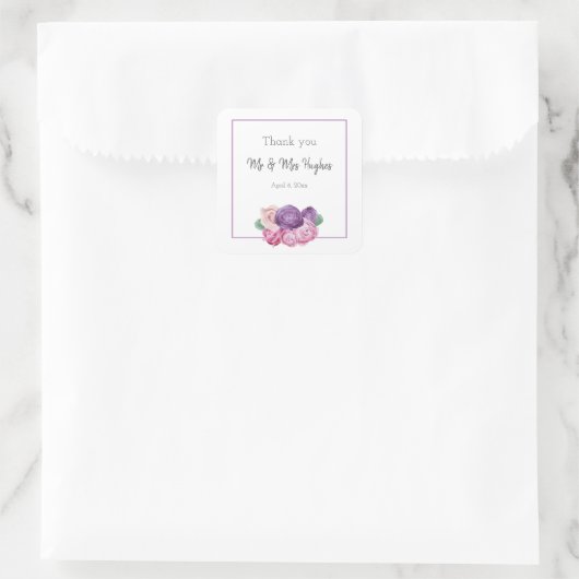 Ultra violet en roze Roses bruiloft bedankt Vierkante Sticker (Tas)