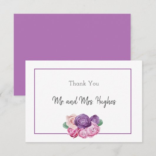 Ultra violet en roze roze rozen pleisterhuwelijk bedankkaart (Voorkant / Achterkant)