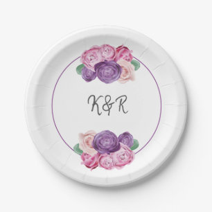 Ultra violet en roze roze rozen pleisterhuwelijk papieren bordje
