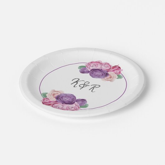 Ultra violet en roze roze rozen pleisterhuwelijk papieren bordje (Gekanteld)