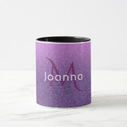 Ultra violet faux glitter en girale roze met naam mok