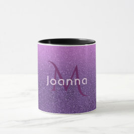 Ultra violet faux glitter en girale roze met naam mok
