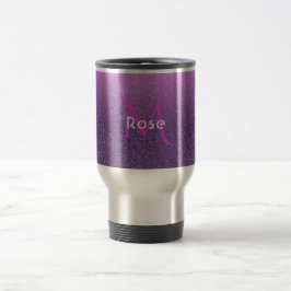 Ultra violet faux glitter en girale roze met naam reisbeker