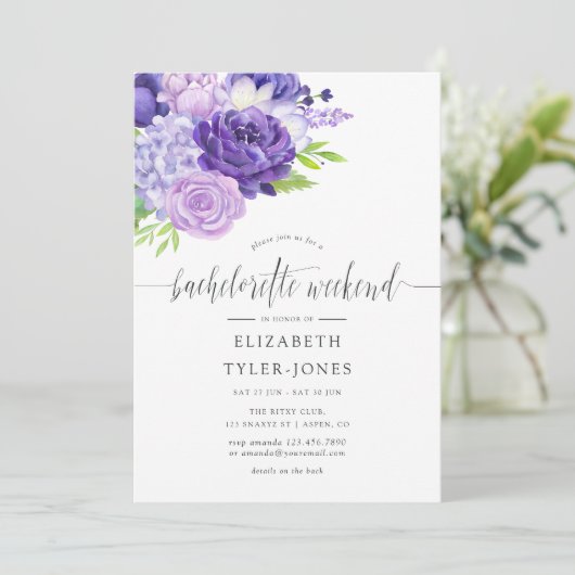 Ultra Violet Floral Bachelorette Weekend Kaart (Staand voorkant)