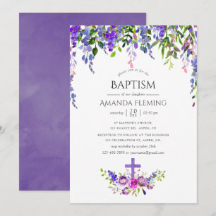 Ultra Violet Floral Baptism of Christening Kaart