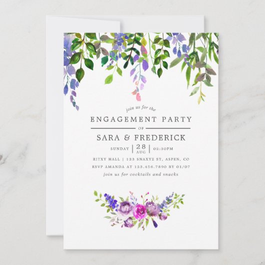 Ultra Violet Floral Engagement Party Uitnodiging (Voorkant)