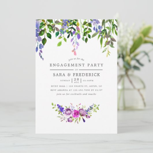 Ultra Violet Floral Engagement Party Uitnodiging (Staand voorkant)
