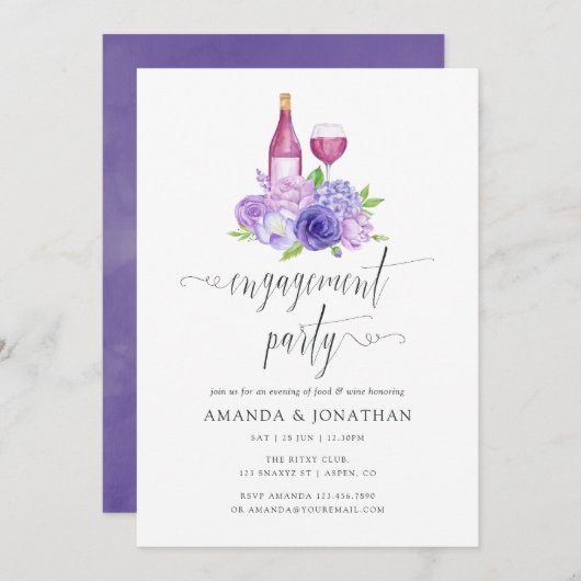 Ultra Violet Floral Engagement Party - Wijntest Kaart (Voorkant / Achterkant)