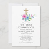 Ultra Violet Floral First Heilige Communie Kaart (Voorkant)