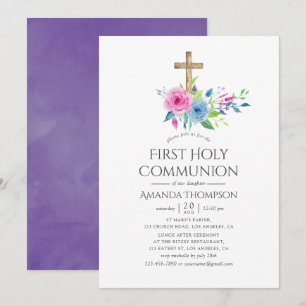 Ultra Violet Floral First Heilige Communie Kaart