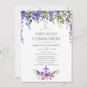 Ultra Violet Floral First Heilige Communie Kaart (Voorkant)