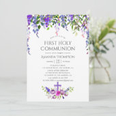 Ultra Violet Floral First Heilige Communie Kaart (Staand voorkant)