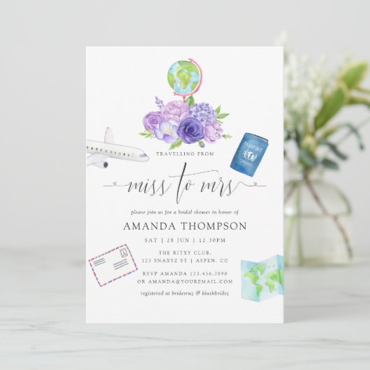 Ultra Violet Floral Miss to Mrs Vrijgezellenfeest Kaart (Staand voorkant)