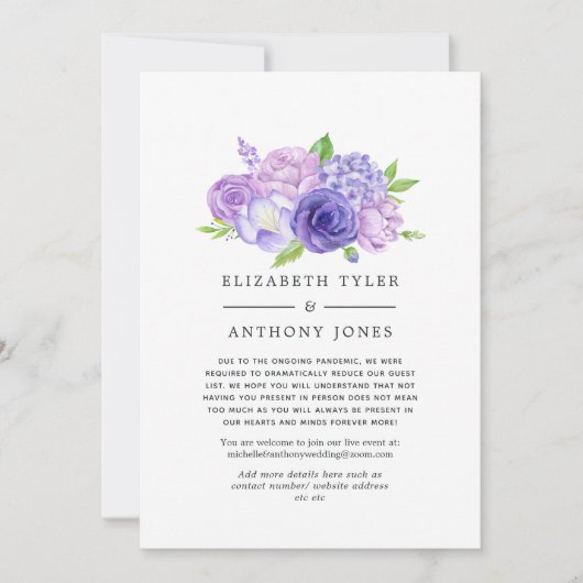 Ultra Violet Floral Wedding Reduced Guest List Aankondiging (Voorkant)