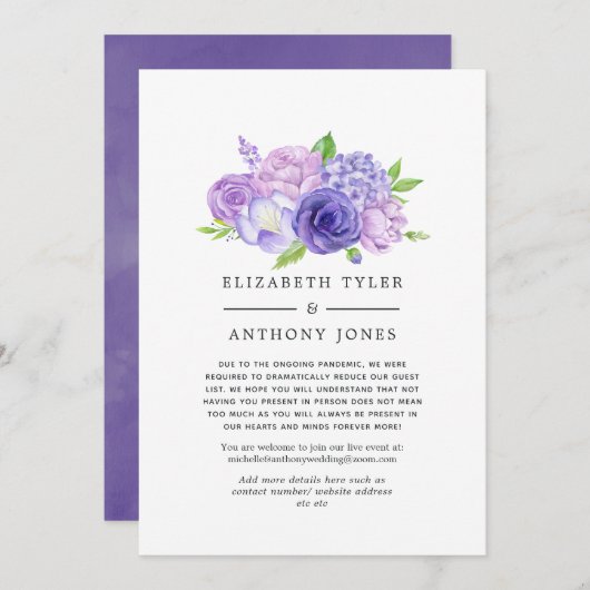 Ultra Violet Floral Wedding Reduced Guest List Aankondiging (Voorkant / Achterkant)