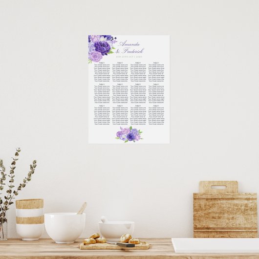 Ultra Violet Floral Wedding Seating Chart Poster (Keuken)
