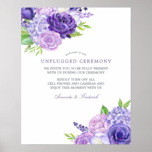 Ultra Violet Floral Wedding Unplugged Ceremonie Poster (Voorkant)