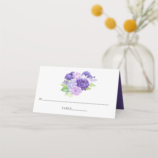 Ultra Violet Floral Wedingnummer Plaatskaartje (Voorkant)