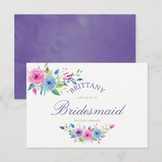 Ultra Violet Floral zal je mijn Bridesmaid zijn Kaart (Voorkant / Achterkant)