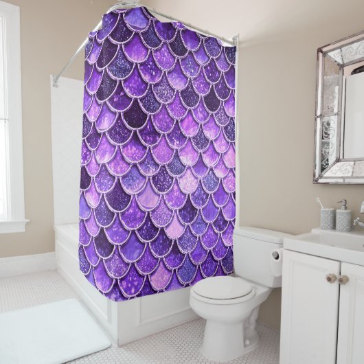 Ultra Violet Glitter Mermaid Scales Douchegordijn (In situ)